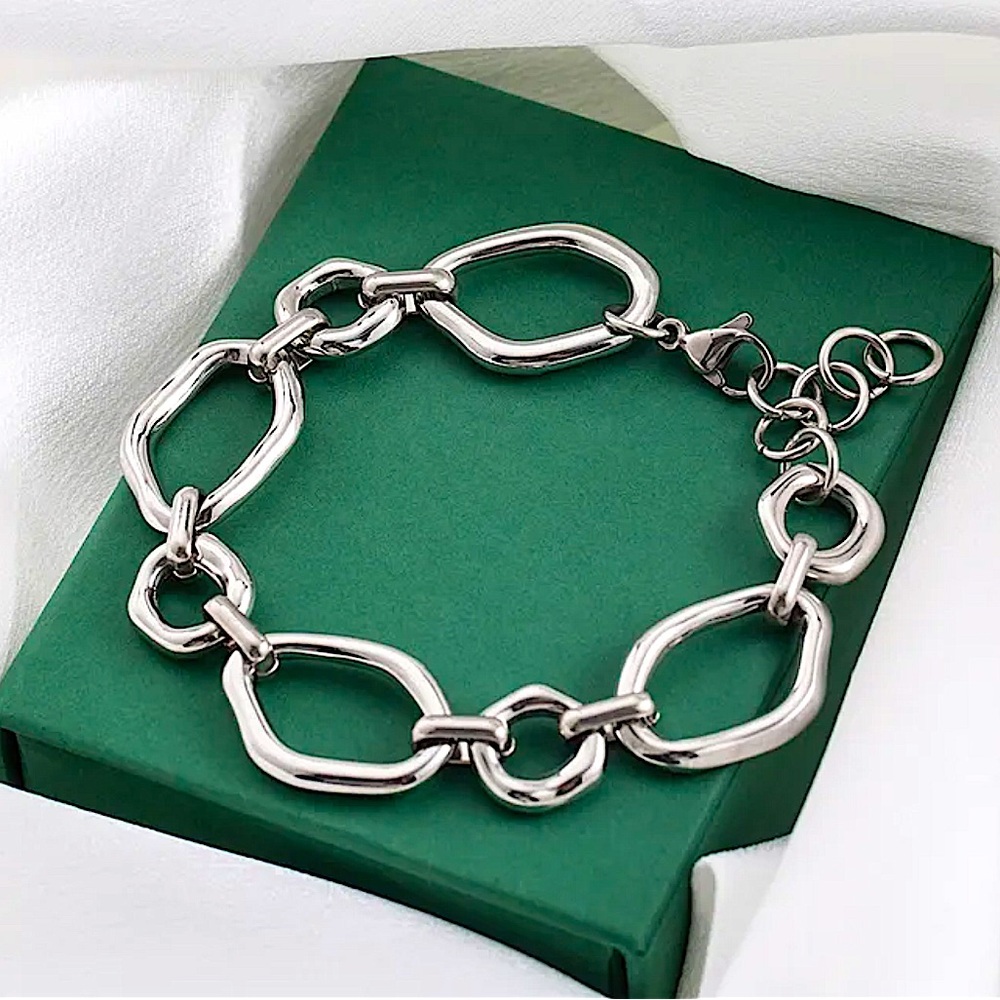 Geometric Chain Link Silver Luxury Bracelet Stainless Steel